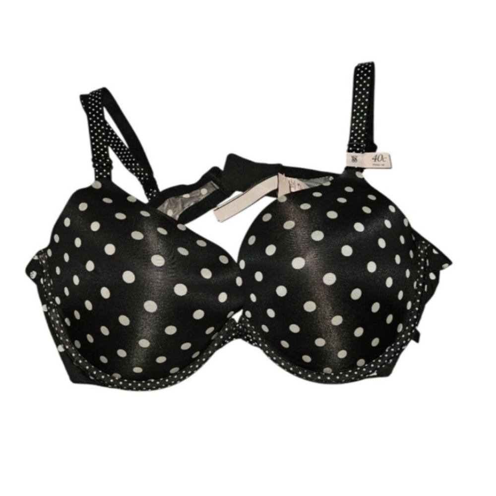 Victoria's Secret Sexy Tee Push Up Bra Size 40C Black with White Polka Dots NEW